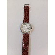 VINTAGE Mondia ανδρικό ρολόι με ασημένιο καντράν και μπορντώ δερμάτινο λουράκι (VIN34)